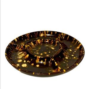 Vintage Brown Speckled Drip Glaze Ceramic Pottery Chip and Dip Tray Handmade